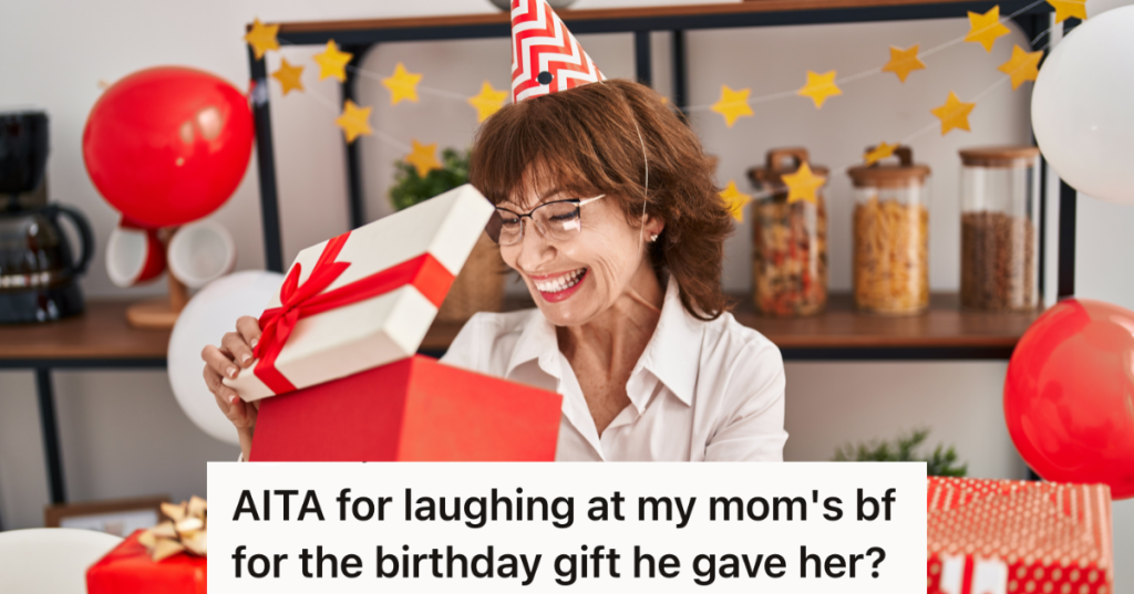 middle aged woman opening a birthday present