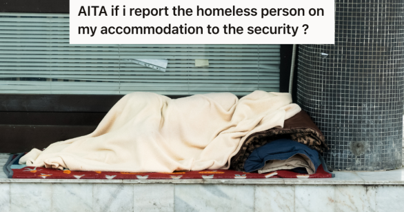homeless person sleeping outside under white blanket