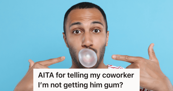 man blowing a bubble with pink gum