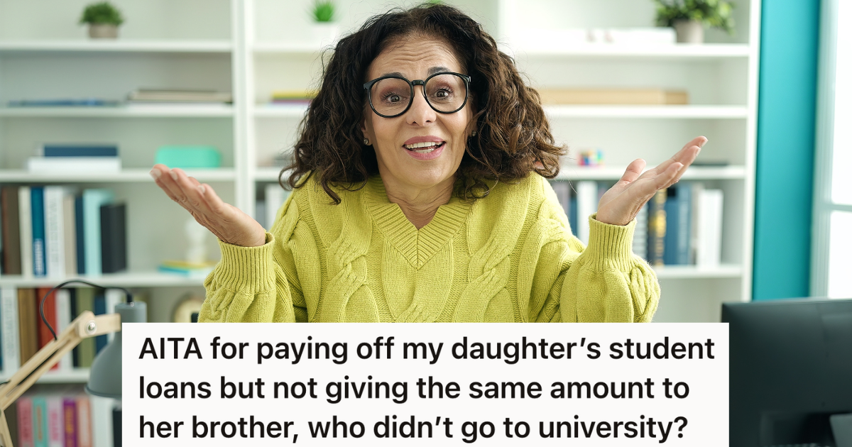 Mother Always Felt Guilty About Pushing Her Daughter To Go To College, So When She Had The Chance, She Paid Off Her Student Loans middle aged woman in glasses shrugging