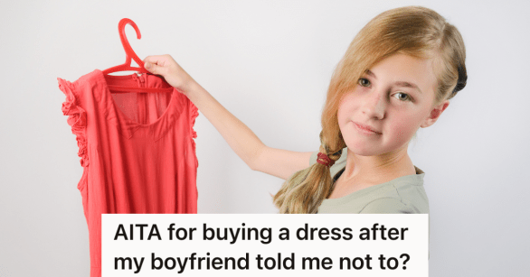 teen girl holding dress on a hanger