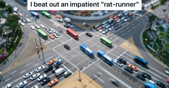 aerial shot of busy intersection