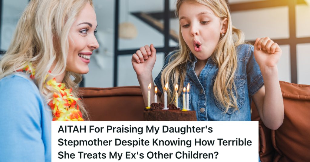 mom watching daughter blow out candles on birthday cake
