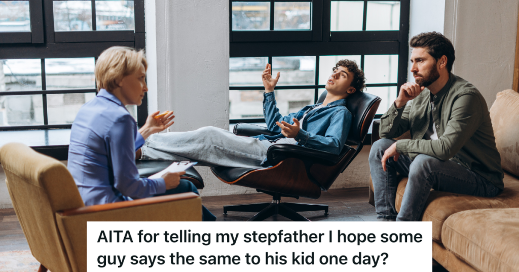 father and son talking to therapist