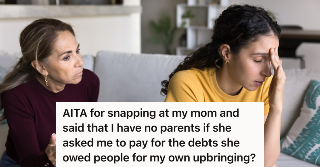 upset young woman sitting on couch facing away from her mom