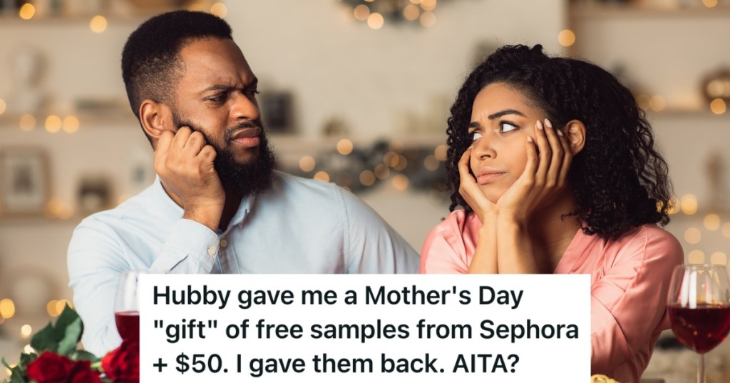 couple looking at each other with disgust