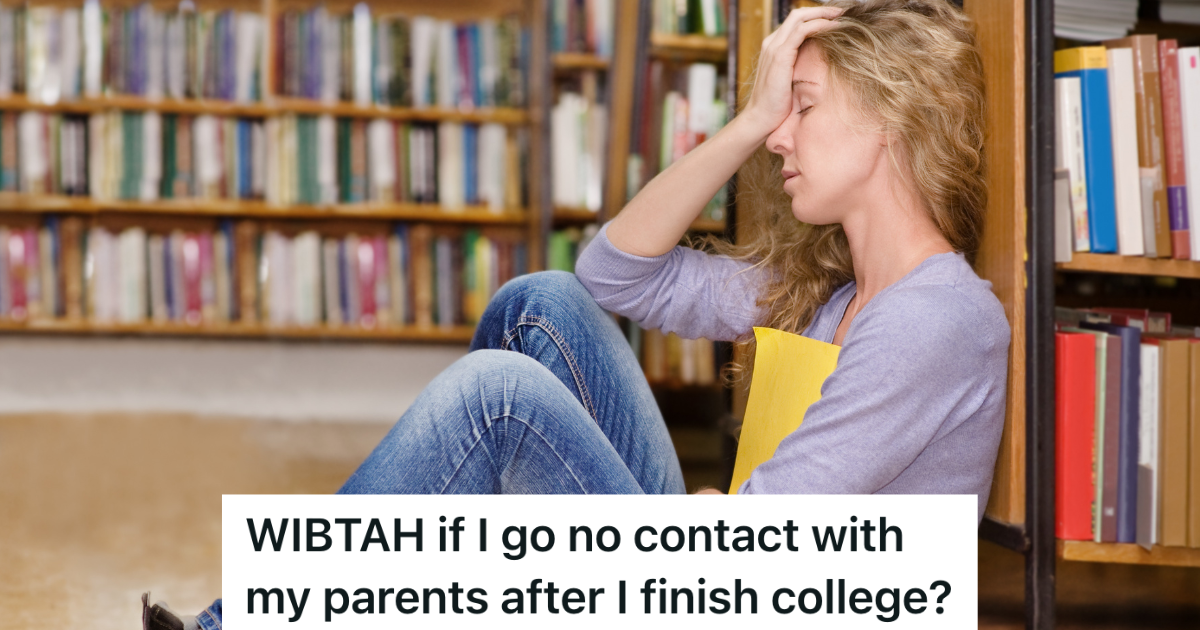 Young Woman Felt Ignored By Her Entire Family, But After Her Father Called Her A Mistake In Front Of The Entire Family, Shes Thinking About Going No Contact stressed out college student sitting on the floor in the library