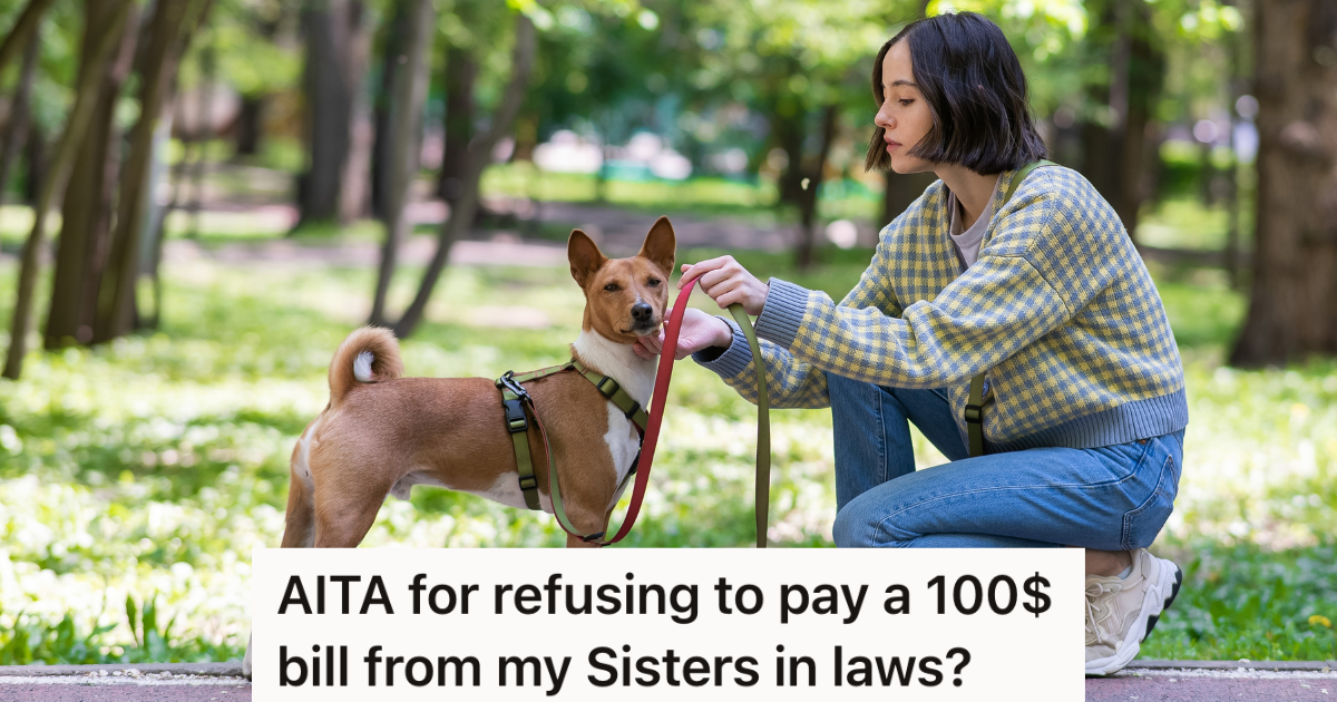 Womans Rescue Dog Gets Scared And Jumps Up At Her Mother In Law, So Now Their Mother In Law Wants Her To Pay To Fix Her Broken Ankle Bracelet woman walking dog on a leash outside