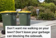 Neighbor Finds It Difficult To Walk Down The Sidewalk Due To All The Garbage Bins Everywhere, So He Steps In The Neighbors’ Yards