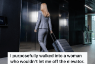 Woman Hurries Into Elevator Before Another Person Has A Chance To Exit, So The Second Person Gives Her A Taste Of Her Own Medicine The Next Day