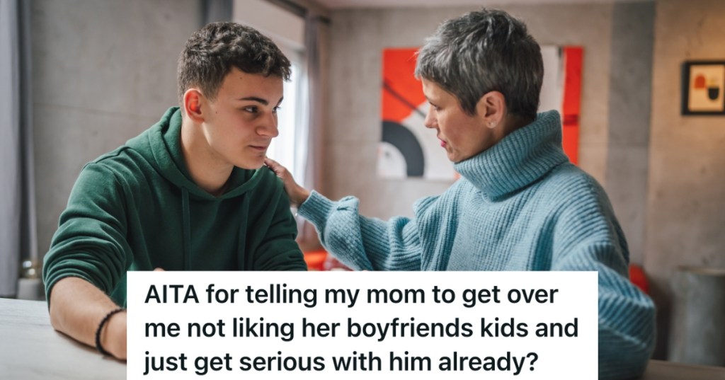 teenage boy talking to his mom