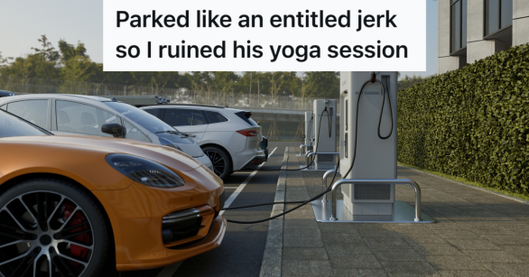 electric vehicles plugged in at electric car charging parking spots