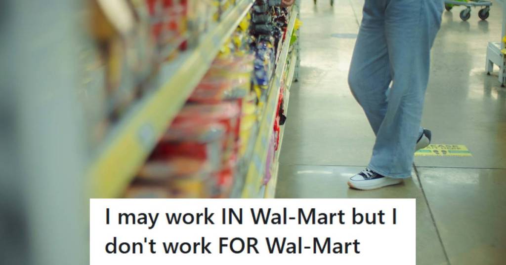 Woman standing in Walmart counting inventory on the shelves