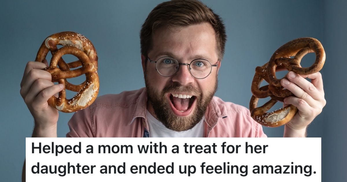 man holding two pretzels