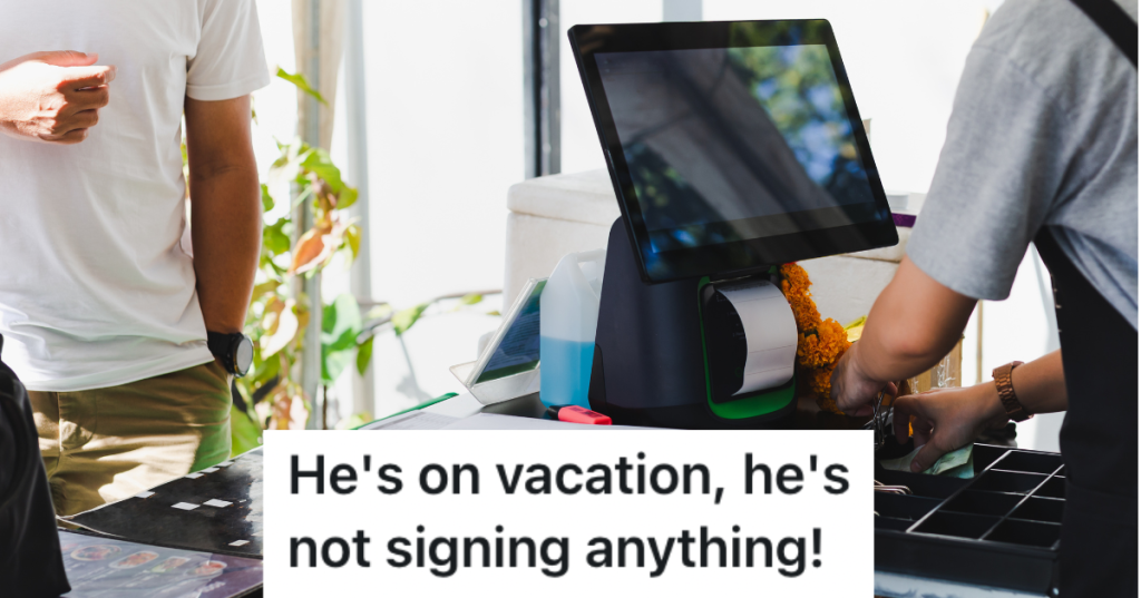 cashier getting cash out of cash register while customer waits.