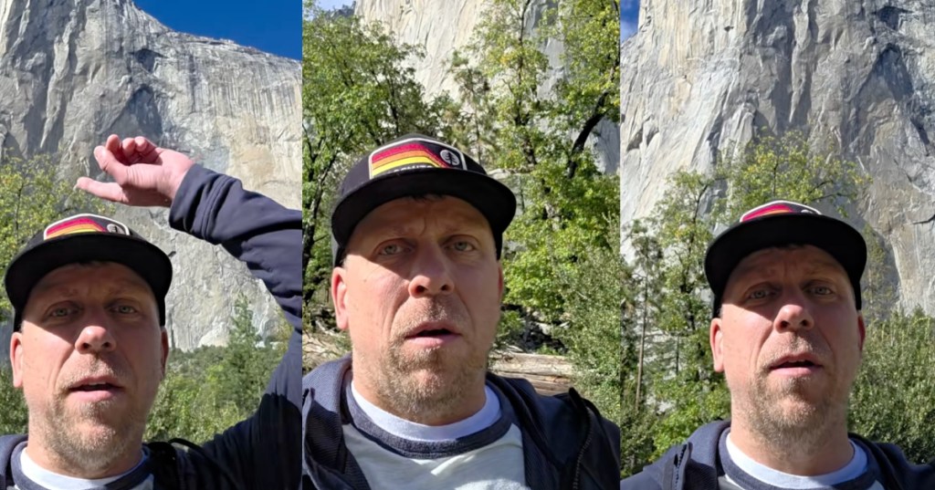 man talking in yosemite