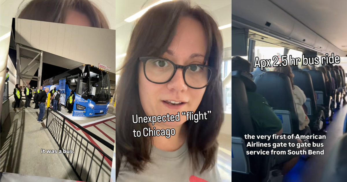 woman talking about a bus ride