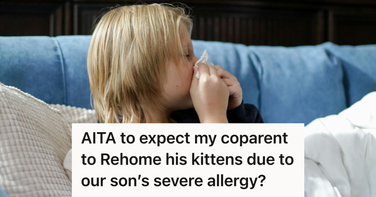 child blowing nose on the couch