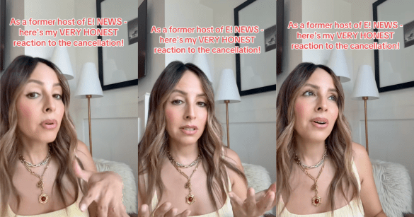 woman talking about tv