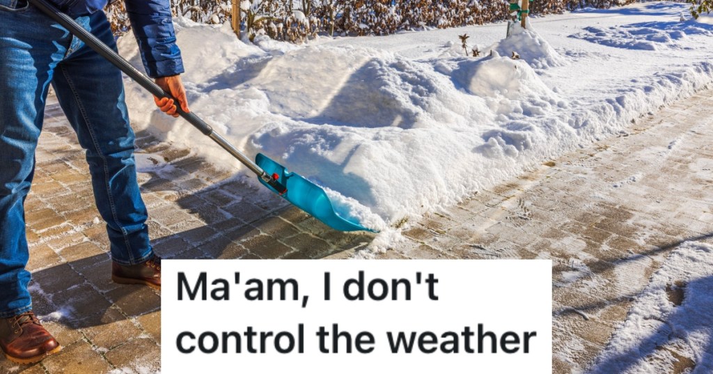 man shoveling snow off of a sidewalk