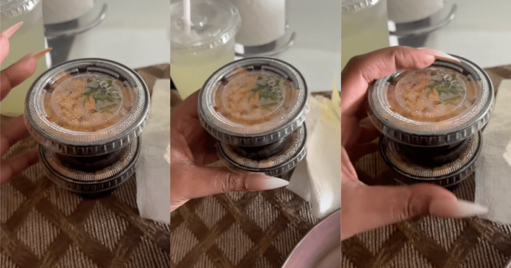 woman holding rice and beans