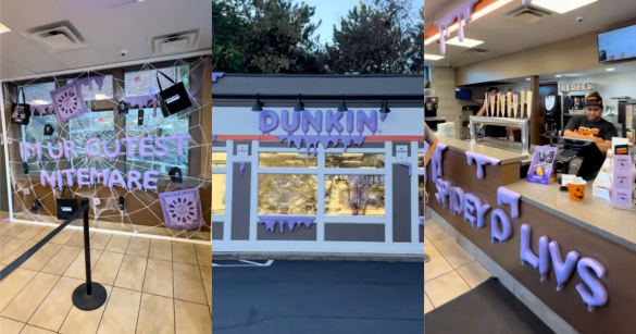 dunkin' donuts store decorated for halloween