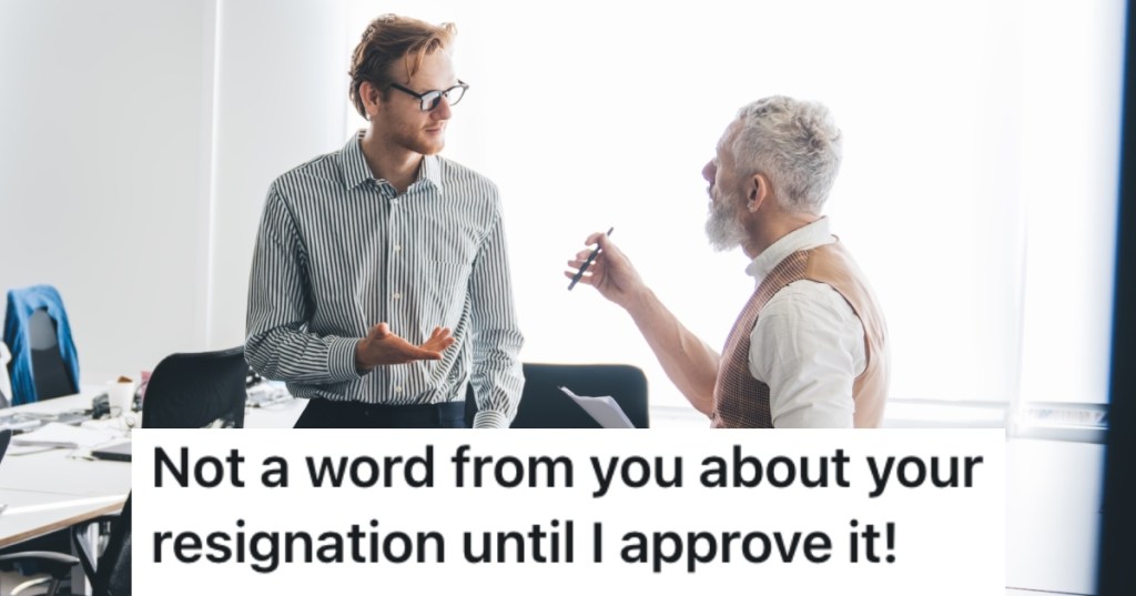 two men talking in an office