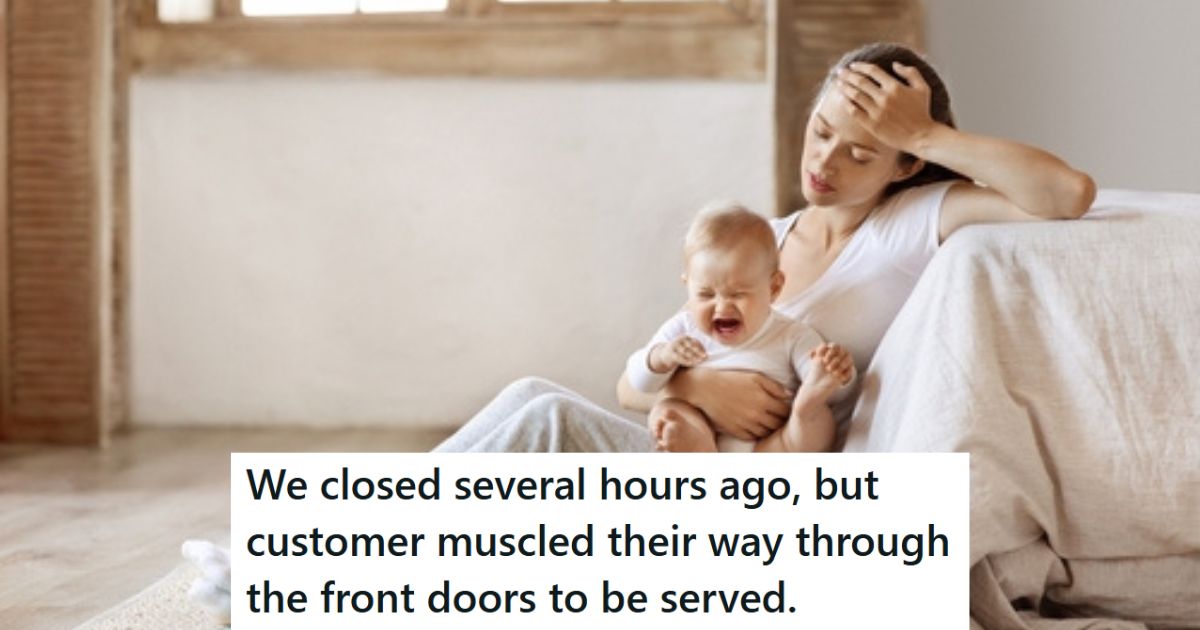 Retail Workers Go Above And Beyond To Help A Desperate Customer Who Happened To Break Into Their Store After Hours Mom with crying baby