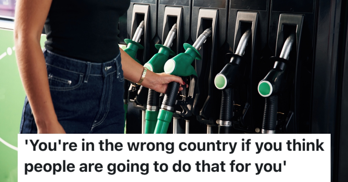 woman next to a gas pump