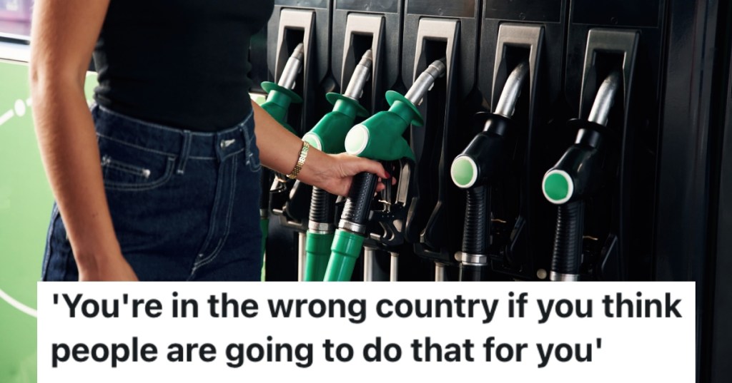 woman next to a gas pump