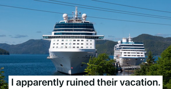 two tourist ships in a harbor