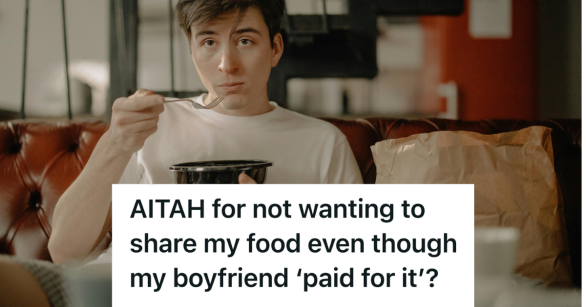 man eating takeout food on the couch