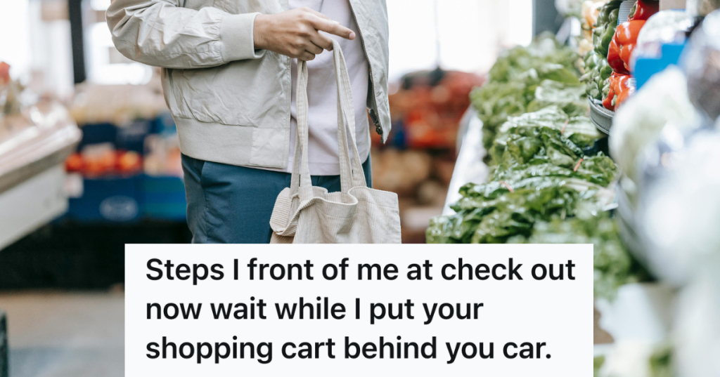 man holding grocery bag at store