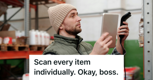 man stocking shelves with scanner