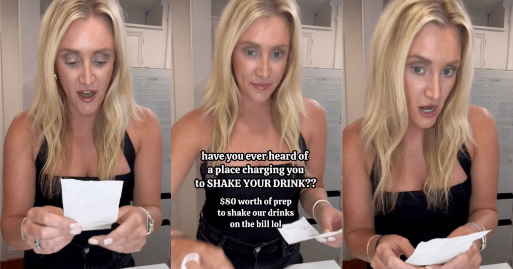 woman talking about her bar bill