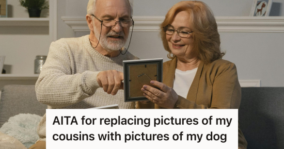 old man looking at a picture frame