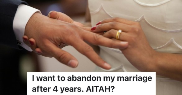 woman putting a wedding band on her husband