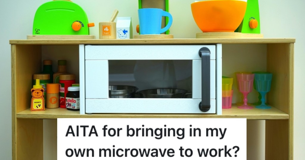 microwave on a shelf