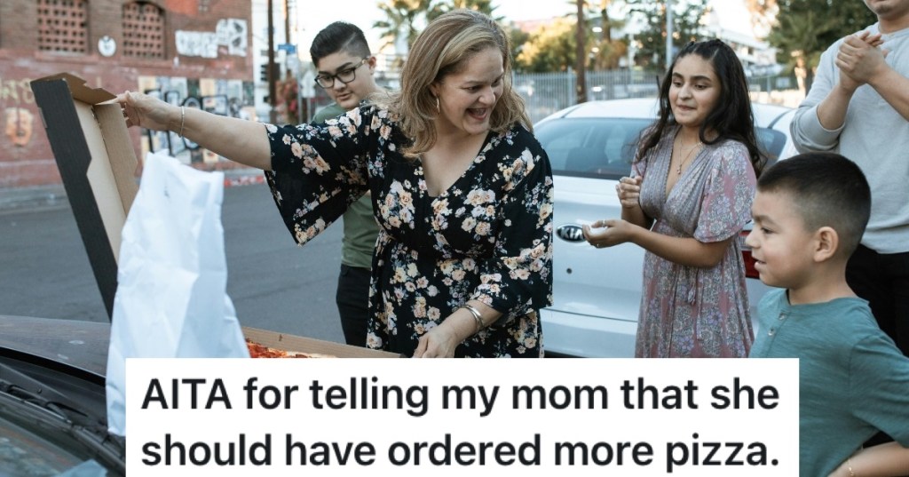 mom opening a pizza box