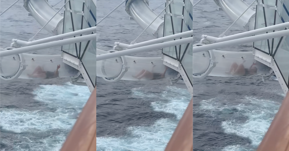 woman stuck in a waterslide