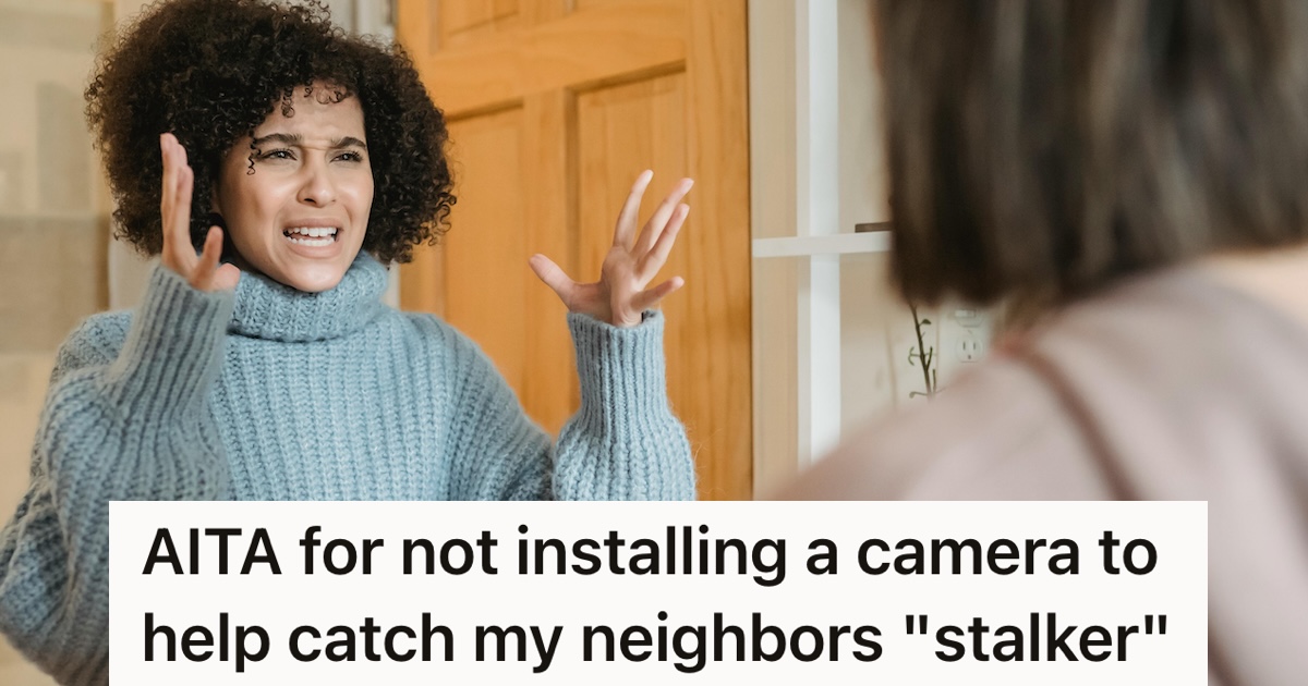 Angry woman standing at the door talking to another woman