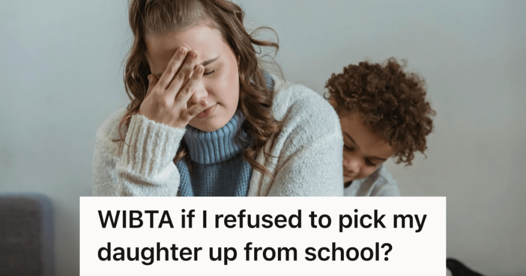 stressed mother with kids behind her