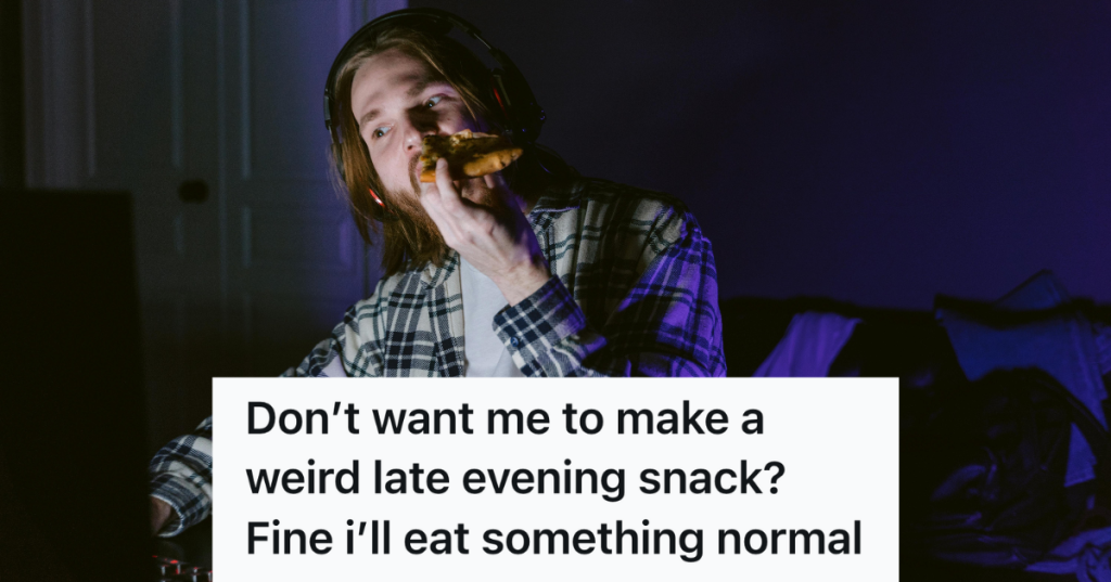 teenager eating in a dark room