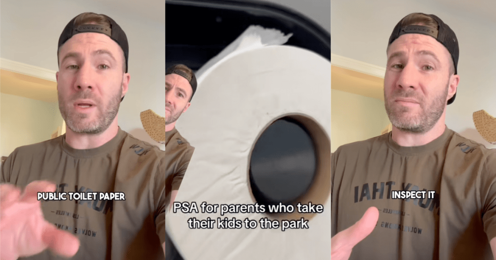 man talking about toilet paper