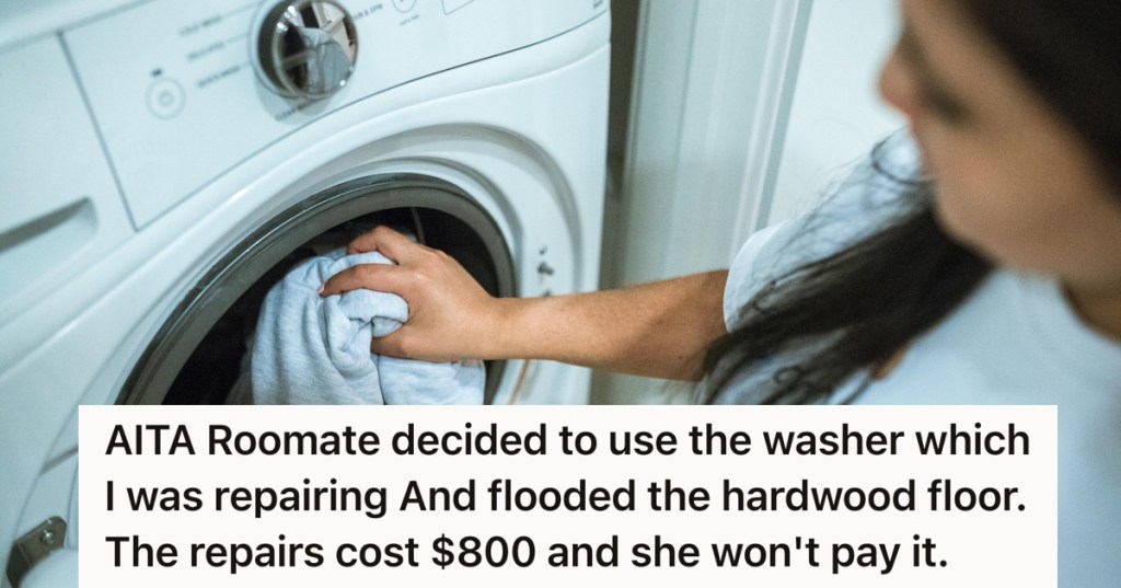 Woman using the washing machine