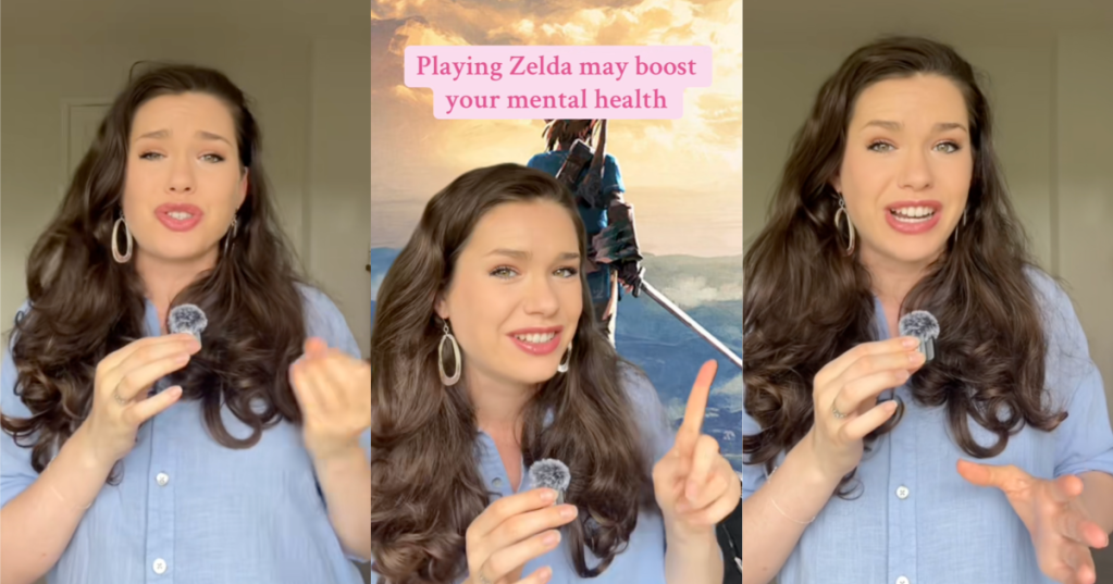 woman talking about video games