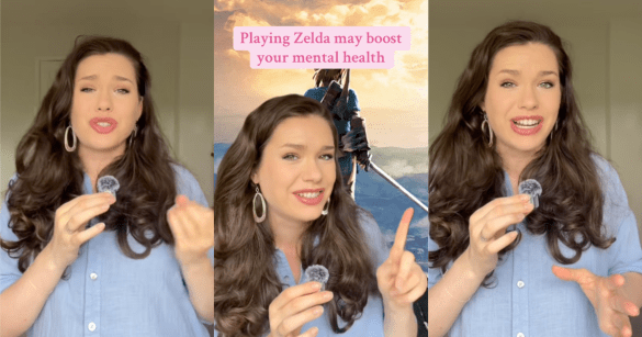 woman talking about video games