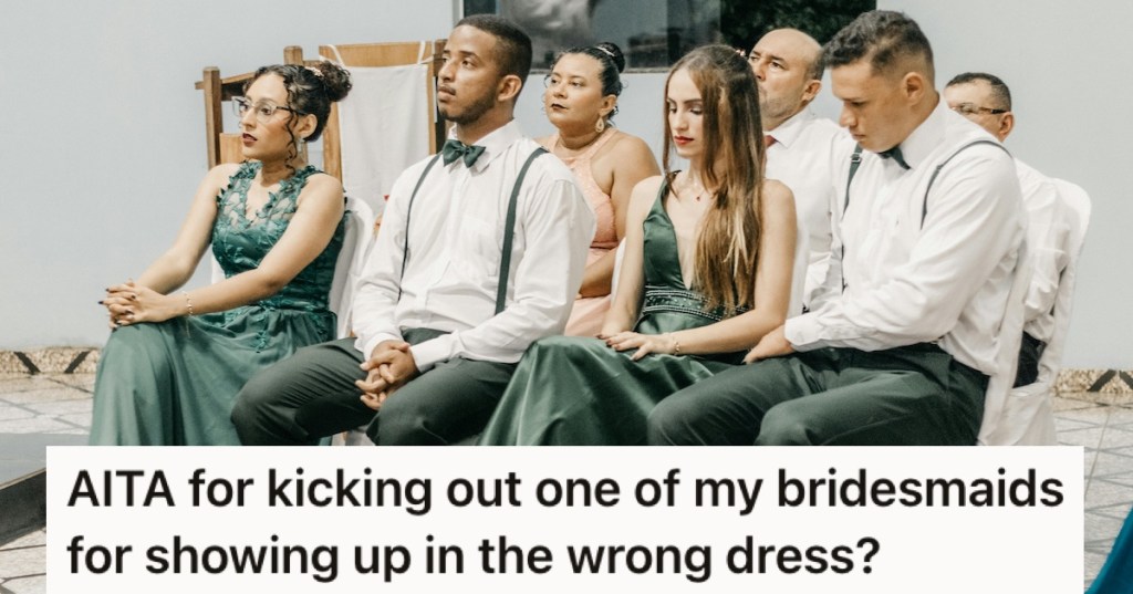 Bridesmaids watching a ceremony in green dresses
