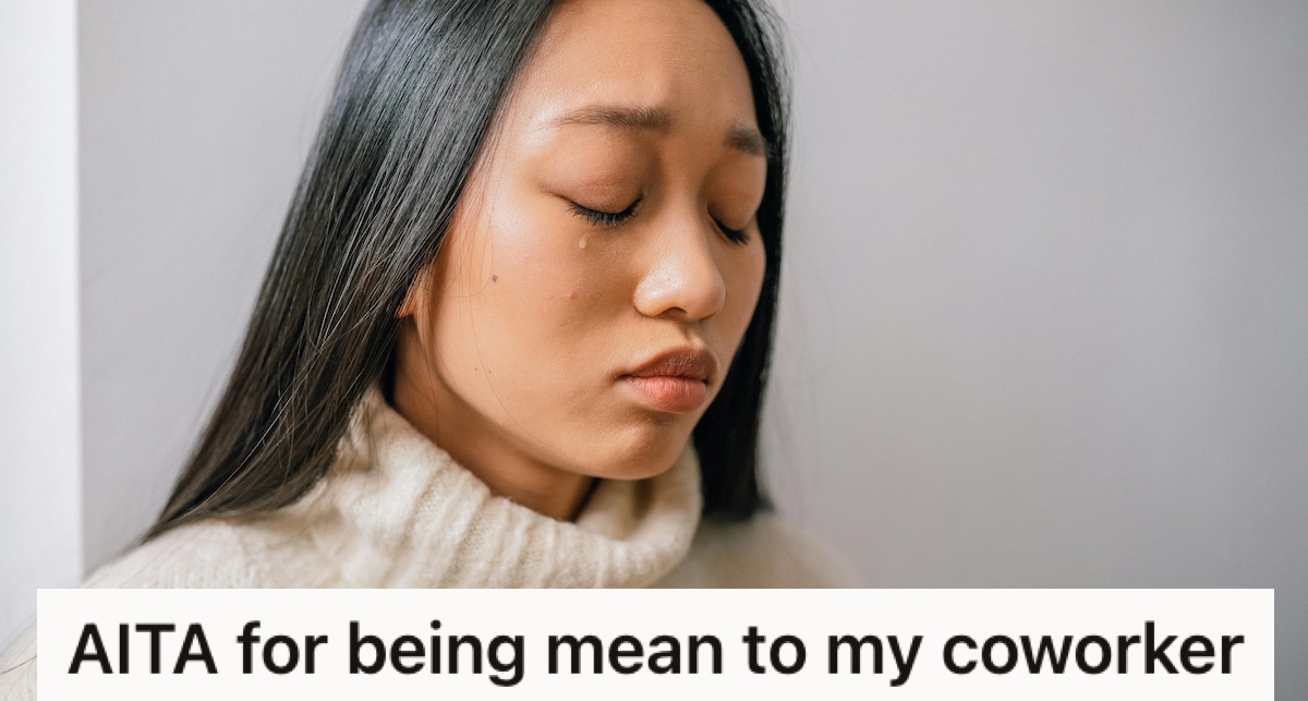 A woman with tears on her face