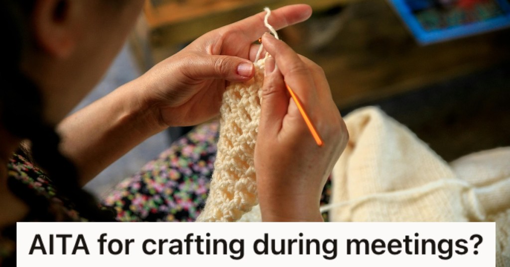 Close up of a woman crocheting